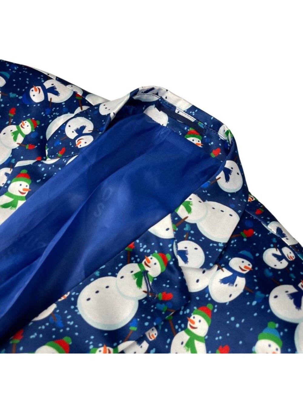 Suslo Couture Men's Slim Fit 1-Button Snowman Christmas Blazer Blue • Medium